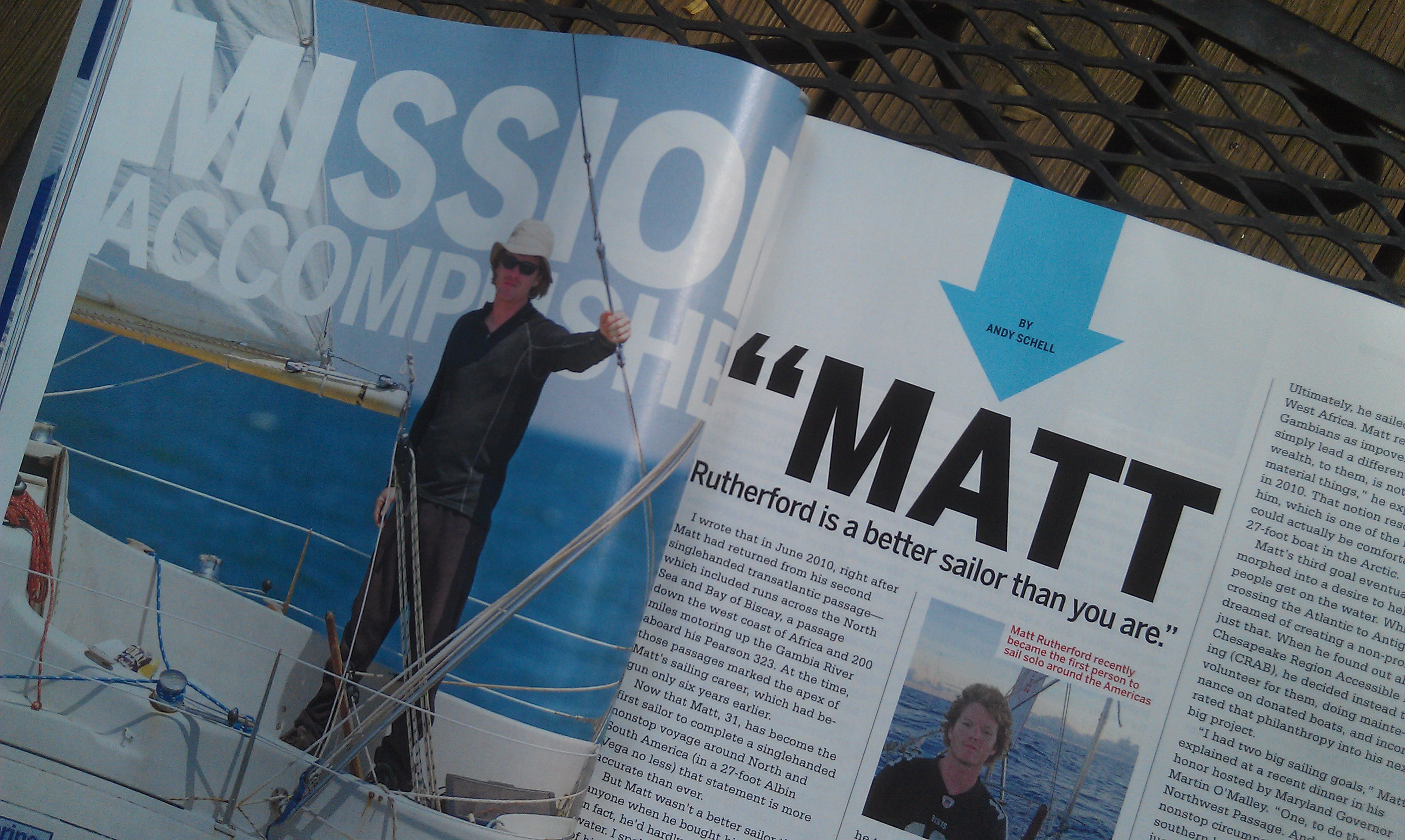 Andy Schell's article about Matt Rutherford's solo, non-stop circumnavigation of the Americas